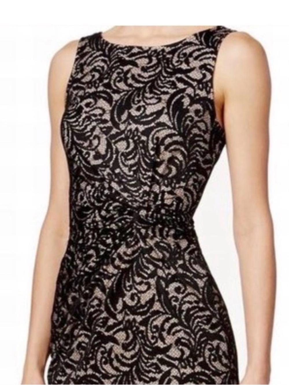Calvin Klein Sleeveless Black Lace Ruched Dress Size 22W